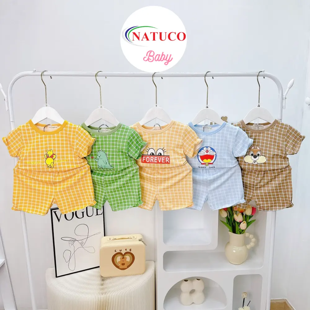Bestselling Short Sleeve Summer Clothes  made of Cool Cotton Fabric  Breathable  with prints for boys and girls from 6-27 kg.