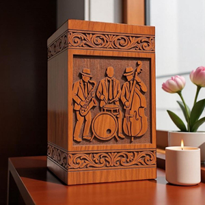 Personalized Handcrafted Wooden Urn: Engraved Jazz Band Memorial Memorial Keepsake by AYAANS - Product Image 2