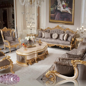 Juego de Sofás de Madera de Teca Estilo Turco de Lujo, Clásico Europeo, Tallado a Mano, Ecológico, Muebles Antiguos para Sala de Estar - Product Image 1