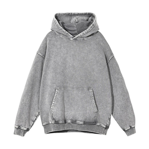 High Quality 100% Cotton Acid Washed Hoodie Lightweight Comfortable High Street Wear Washing Stone Acid Washed <b>Hoodies</b> For Men - Product Image 3