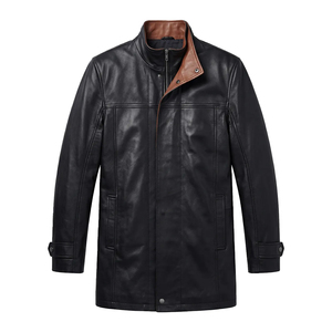 Chaqueta de Cuero de Cordero Negra Personalizada para Hombre, Largo 3/4, Solapa Ancha, Abrigo de Invierno, Fabricante Mayorista OEM - Product Image 4