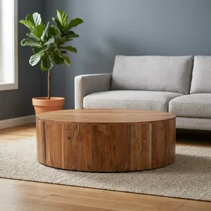 Mesa de Centro Redonda de Madera Maciza para 4 Personas, Mesa de Comedor Rústica Estilo Granja, Muebles para Sala de Estar, Decoración Interior para el Hogar y Hoteles - Product Image 3