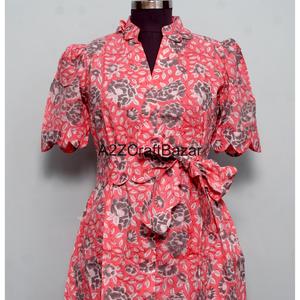 Robe décontractée confortable en tissu 100% coton pour filles, femmes, dames, col en V, manches courtes, coupe évasée, pour la plage, les fêtes, design tendance - Product Image 4