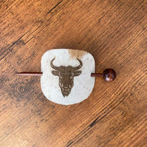 Personnalisé Premium Laser Gravure Vachette avec Bois Bâton Ovale Épingle à Cheveux Barrette En Cuir Véritable Dame Cheveux Bâton Barrette - Product Image 2