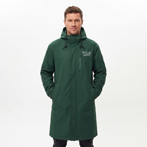 <b>Men</b> Long Hooded <b>Trench</b> <b>Coat</b> Waterproof Outerwear With Pockets Zipper Closure Front Logo Print Windbreaker Hooded <b>Coats</b> - Product Image 2