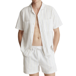 Pijamas Casuales de Manga Corta para Hombre, 100% Algodón, Personalización de Marca ODM, Combo de 160 GSM, Rayas, Corte Regular, Color Personalizado, Venta al Por Mayor - Product Image 5