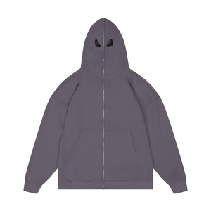 Sweat à capuche balaclava personnalisé à fermeture éclair intégrale, couleur unie, 100 % coton, style streetwear, pour couvrir tout le visage - Product Image 3