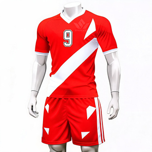 Ensemble de maillots de football personnalisés pour hommes, couleur rouge, col en V, manches courtes, impression sublimée, polyester respirant, uniforme d'équipe de football - Product Image 5