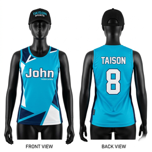 Maillot de netball en polyester mesh 170 GSM, respirant, anti-humidité, bleu ciel, marine, blanc, sublimation, logo personnalisé - Product Image 1