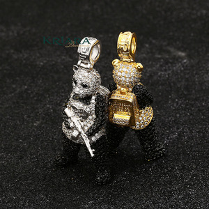 Pendentif Ours Hip Hop avec Pierres Moissanite, Argent 925 Plaqué Or 18K, Charme Unisexe en Forme d'Animal, Pendentifs Thème Animal - Product Image 3