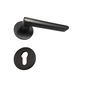 Poignée de porte intérieure de style moderne en laiton noir, poignée de porte ronde à levier - Product Image 1