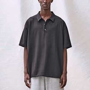 Camiseta Polo para Hombre, Estilo Urbano, Holgada, de Algodón Grueso, con Hombros Caídos, Estilo Hip Hop, Color Sólido, a la Moda, Juvenil - Product Image 1