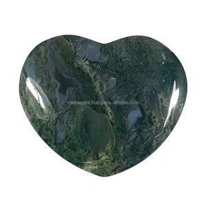High Quality Natural Gemstone Green Moss Agate Puffy Heart Stone for Peace, Healing and Meditation