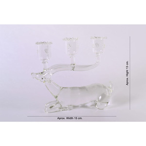 Porte-bougie en verre soufflé à la main en forme de cerf, candélabre décoratif à 3 lumières, sculpture animale, 15 x 13 cm - Product Image 1