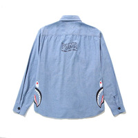 Camisa de Mezclilla para Hombre con Bolsillos y Logotipo WGM, Estilo Vintage Casual, Manga Larga, Cierre de Botones, Estilo Veraniego, Personalizable
