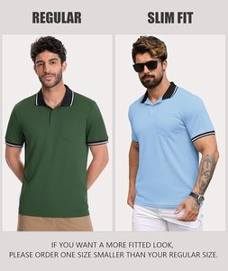เสื้อโปโลแขนสั้นสีเขียวสำหรับผู้ชาย สีพื้น มีกระเป๋า ผ้าฝ้ายทอ ระบายอากาศได้ดี ทรงปกติ - Product Image 4