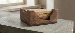 Posavasos de madera artesanal para té, café y bebidas frías, caja de posavasos con plato. - Product Image 2