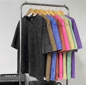 เสื้อยืดคอตตอนวินเทจฟอกสีสไตล์ดิสเทรส พิมพ์โลโก้ได้ตามต้องการ ทรงโอเวอร์ไซส์ ผ้าคอตตอนหนา 100% สำหรับผู้ชาย - Product Image 1