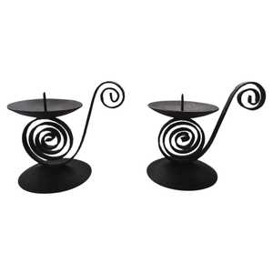 Vintage Black Wood <b>Tea</b> <b>Light</b> Candle Holder Set Spiral Swirl Scented <b>Christmas</b> Heat Resistant Eco-Friendly Handcrafted Stand - Product Image 1