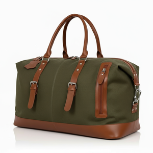 Sac de voyage pliable grande capacité en toile kaki avec fermeture éclair en polyester, haute qualité, unisexe, pour week-end, bagage cabine - Product Image 1