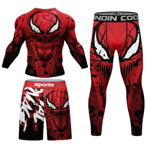 <b>Men</b> Compression Rash Guard Set Red Black Venom Print <b>Three</b> <b>Quarter</b> Sleeve Quick Dry Sports <b>Shorts</b> Kit - Product Image 5