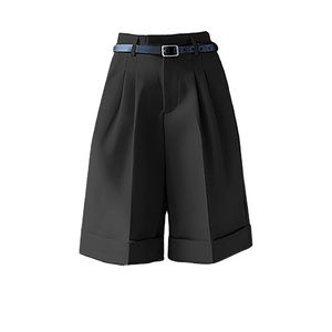 Short pliant mi-long taille haute A80 pour femme Tissu de qualité supérieure Ceinture étendue unique Fermeture à glissière avant Shorts chauds élégants et décontractés - Product Image 1