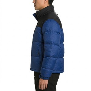 Blouson matelassé à col montant pour homme, bleu, avec empiècements colorés, rembourré de duvet, coupe-vent, décontracté, pour l'hiver, coupe classique, fermeture éclair - Product Image 3