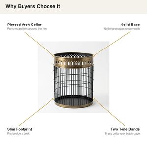 Handmade 26 cm Black Antique Brass Galvanised Iron Wire Basket Pierced Arch Collar Chhalni Punch Plate Elegant Waste Bin H - Product Image 4