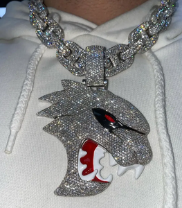 Pendentif pour homme hip-hop en argent 925 plaqué rhodium, thème animalier avec cristaux, design œil rouge et dents, pour usage quotidien - Product Image 1