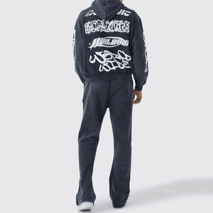 Men's Full <b>Zip</b> <b>Hooded</b> Tracksuit Cotton Streetwear Autumn Loose Fit Letter Print Back Logo Side Pockets - Product Image 1