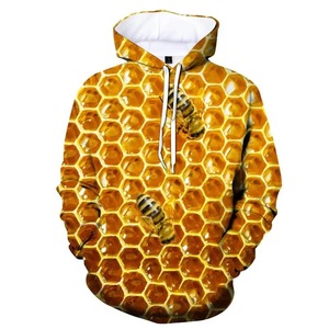 Sudadera con capucha estampada de panal de abeja para hombre, informal, de invierno, tejida, holgada, 100% algodón, forro polar transpirable, estilo urbano, con bolsillo - Product Image 3