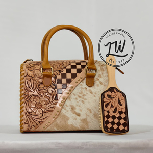 New Trending Vintage Bohemian Cowhide Checkered Handmade ZIP Closure Western Fashion Lady Luxury Design Water Resistant Genuine - Product Image 1
