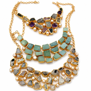 Collier de mode semi-pierres fait main, bijou statement, collier à fil ajustable pour femme - Product Image 1