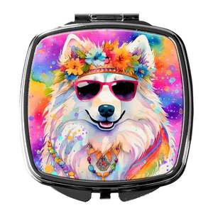 Espejo de maquillaje de mano plegable compacto Samoyed Hippie Dawg, espejo decorativo de viaje portátil para mujeres y niñas, Ideas de regalo de bolsillo - Product Image 1