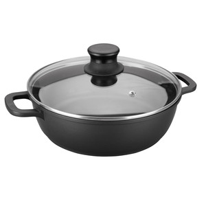 Casseruola Bassa Forte con Coperchio in Vetro 28 Cm per Cuocere e Preparare Cibi - Product Image 1