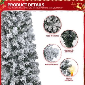 6 FT Snow-Flocked Hinged Christmas Tree Unlit Artificial Pine Tree with 320 Branches Pencil-Style Christmas Tree - Product Image 2