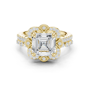 Bague en diamant de laboratoire taille Asscher sertie de griffes, design élégant et populaire, disponible en or jaune 14 carats, prix de gros. - Product Image 1