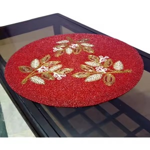 beaded round placemat Handmade Beaded Round Placemat Butterfly Design Embroidered Dining Mat Table Charger for Wedding Home Par - Product Image 2