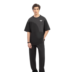 Camiseta de Hombre Azul Marino, Corte Regular, Cuello Redondo, Logotipo, Tejido de Seda, Sólida, Manga Corta, Informal, Transpirable, Estilo Urbano, para Uso Diario de Verano - Product Image 1
