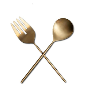 Ensemble de Cuillères et Fourchettes à Salade en Acier Inoxydable et Laiton avec Manche en Bois Écologique – Fournisseurs en Gros d'Articles de Cuisine et de Table - Product Image 6