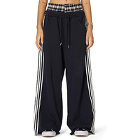 Pantalon d'hiver décontracté coupe droite ample à jambe large, style universitaire, imprimé, épais, écologique, respirant, élastique, délavé à l'acide