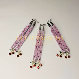 Ensemble de pinces à cils Cherry Design, rose, en acier inoxydable, applicateur professionnel pour cils, kit d'outils de beauté, antistatique - Product Image 5