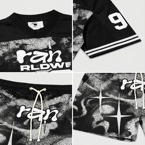 Conjunto de camiseta y pantalones cortos de fútbol extragrandes personalizados para hombre y mujer, ropa urbana vintage con gráficos de malla, conjunto de 2 piezas - Product Image 5