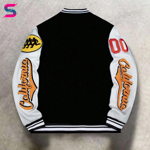 Wholesale Rate Newest Style Letter Embroidered Contrast Color Long Sleeve Single Breasted College Baseball Letterman <b>Jackets</b> - Product Image 2