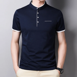 2026 New Men's Casual and Fashionable Solid Color Short Sleeved Stand Up <b>Collar</b> <b>T</b>-<b>shirt</b> Summer Versatile and Comfortable Top - Product Image 2