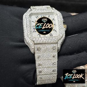 นาฬิกา ICE LOOK หรูหราทรงเหลี่ยมประดับเพชร ตัวเรือนสแตนเลส กระจกแซฟไฟร์ แสดงวันที่แบบอนาล็อก ขนาด 40 มม. คุณภาพสูง แฟชั่นสำหรับทุกเพศ - Product Image 2