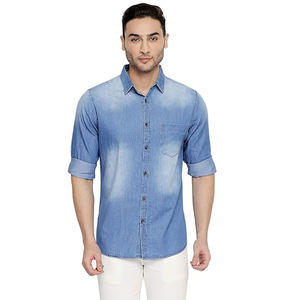 Chemise en jean unie style vintage pour homme avec boutons en corne, délavage clair, poches poitrine simples, confortable, respirante, séchage rapide - Product Image 6