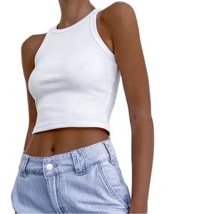 Top Corto sin Mangas para Mujer, Diseño Nuevo 2026, Venta Caliente, Blanco, 100% Algodón, Camisetas sin Mangas con Espacio para Logotipo - Product Image 1