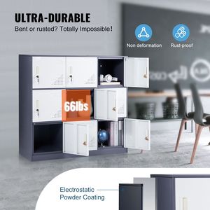 Armadietto Spogliatoio in Acciaio Grigio a 9 Ante con Slot per Tessera, Capacità di Carico 30 kg, Armadietto Metallico per Dipendenti con Accesso a Chiave - Product Image 3