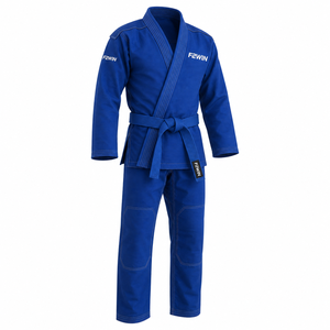 Uniforme de Judo F2WIN Blanco con Cinturón Azul, Algodón Resistente, Unisex para Adultos, Ropa de Artes Marciales de Secado Rápido, Impresión Digital, Transpirable, Personalizable - Product Image 1